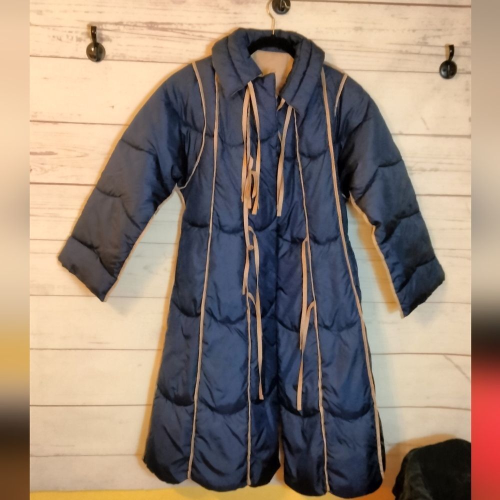 Navy Blue Quilted Long Coat